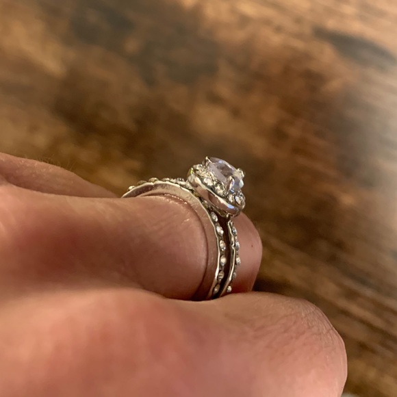 Pear Shaped Sterling Silver Engagement Ring Set - Picture 5 of 7